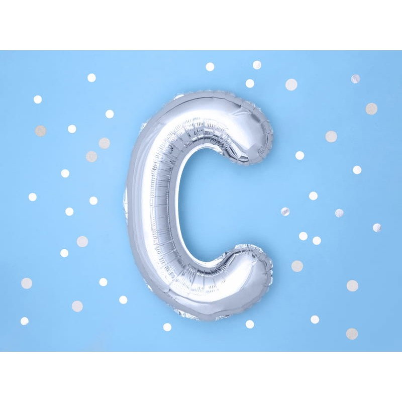 Balon Folie Metalizata Litera C, Flippy, 80 cm, Umflati cu Heliu sau Aer, Ambalaj Individual, Pai inclus, Argintiu [3]
