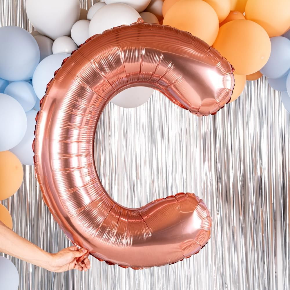 Balon Folie Metalizata Litera C, Flippy, 80 cm, Umflati cu Heliu sau Aer, Ambalaj Individual, Pai inclus, Rose Gold [5]