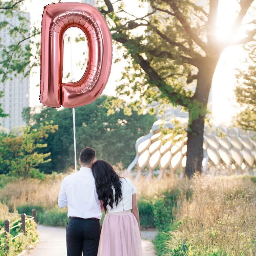 Balon Folie Metalizata Litera D, Flippy, 100 cm, Umflati cu Heliu sau Aer, Ambalaj Individual, Pai inclus, Rose Gold [3]