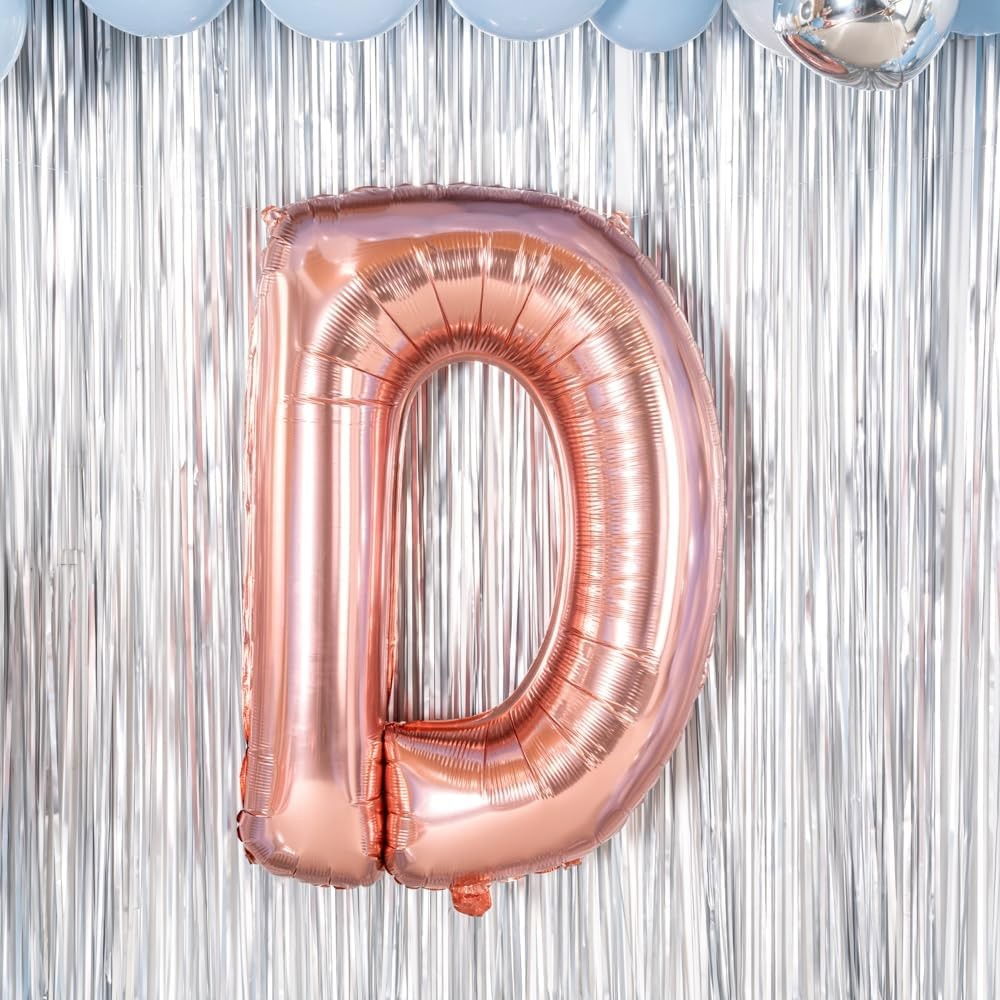 Balon Folie Metalizata Litera D, Flippy, 100 cm, Umflati cu Heliu sau Aer, Ambalaj Individual, Pai inclus, Rose Gold [7]