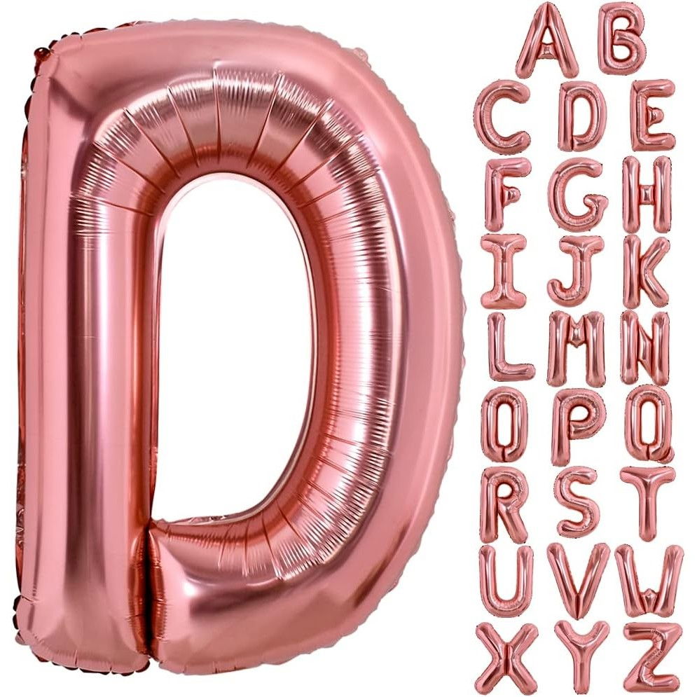 Balon Folie Metalizata Litera D, Flippy, 100 cm, Umflati cu Heliu sau Aer, Ambalaj Individual, Pai inclus, Rose Gold [4]