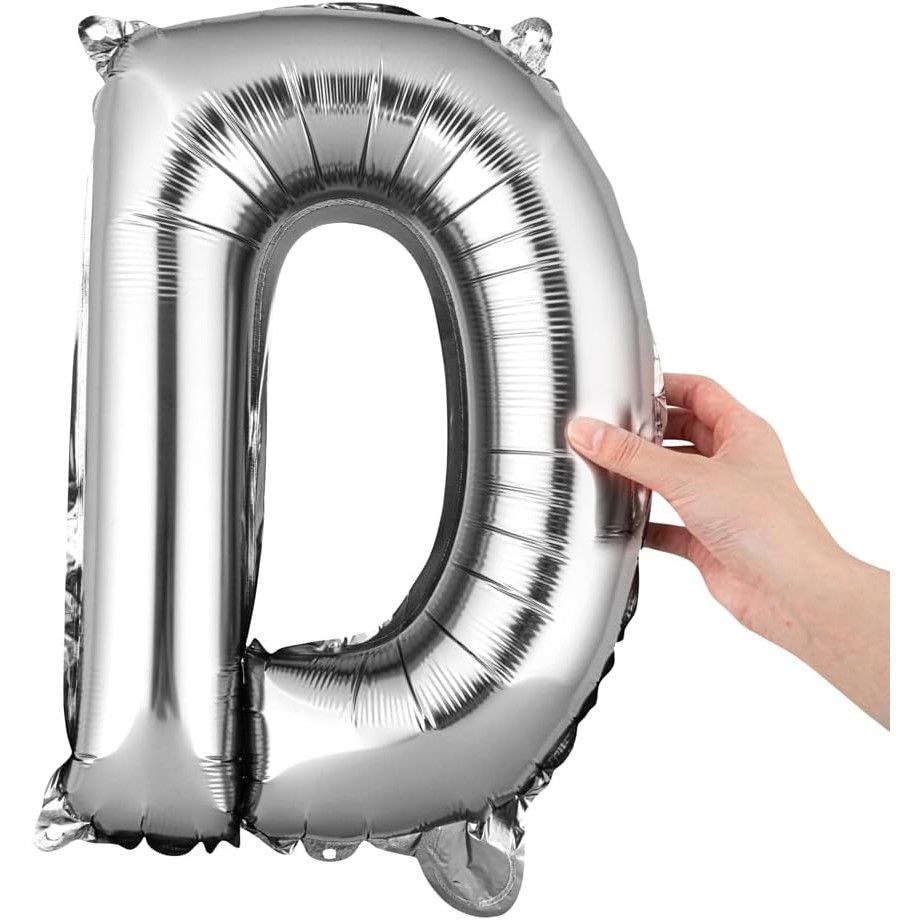 Balon Folie Metalizata Litera D, Flippy, 80 cm, Umflati cu Heliu sau Aer, Ambalaj Individual, Pai inclus, Argintiu [7]