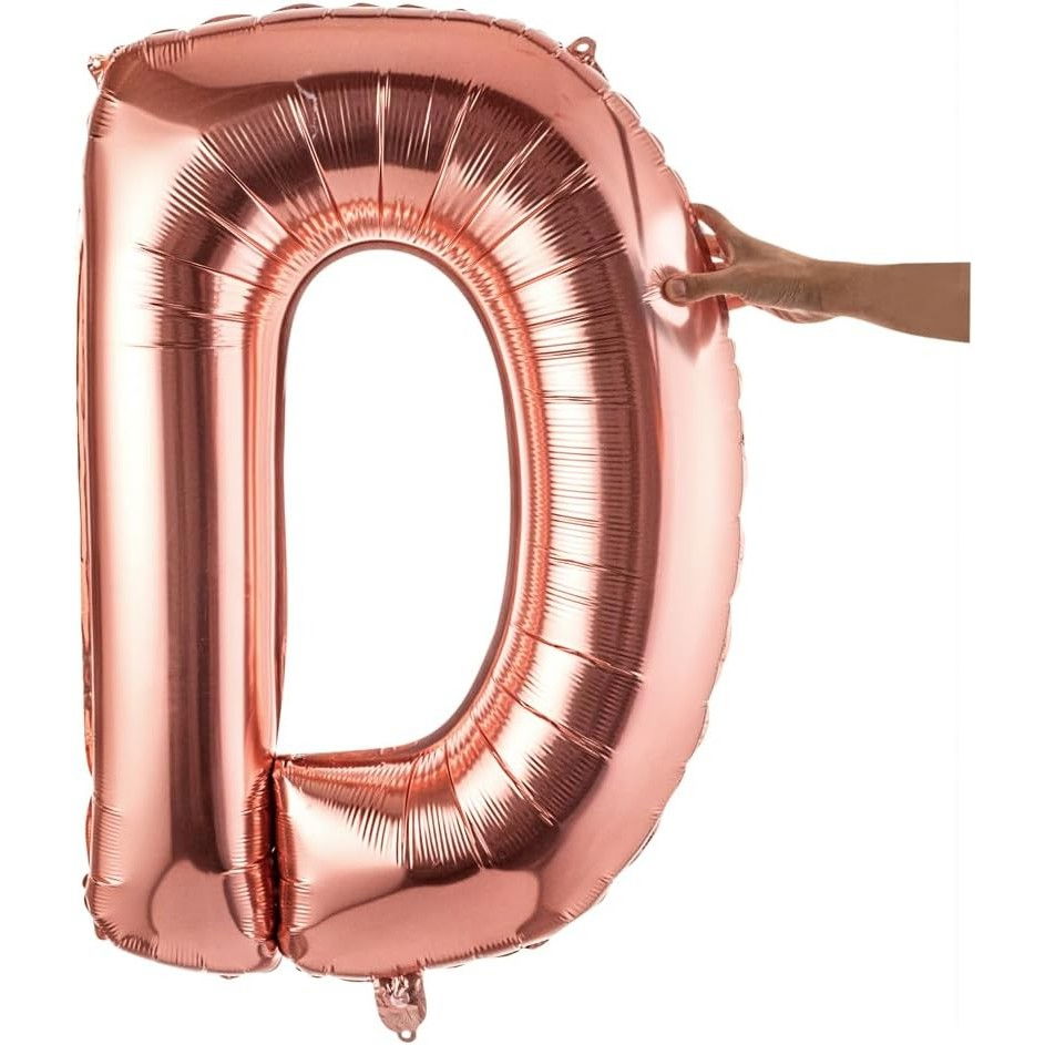Balon Folie Metalizata Litera D, Flippy, 80 cm, Umflati cu Heliu sau Aer, Ambalaj Individual, Pai inclus, Rose Gold [8]