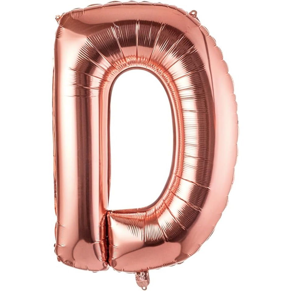 Balon Folie Metalizata Litera D, Flippy, 80 cm, Umflati cu Heliu sau Aer, Ambalaj Individual, Pai inclus, Rose Gold [1]