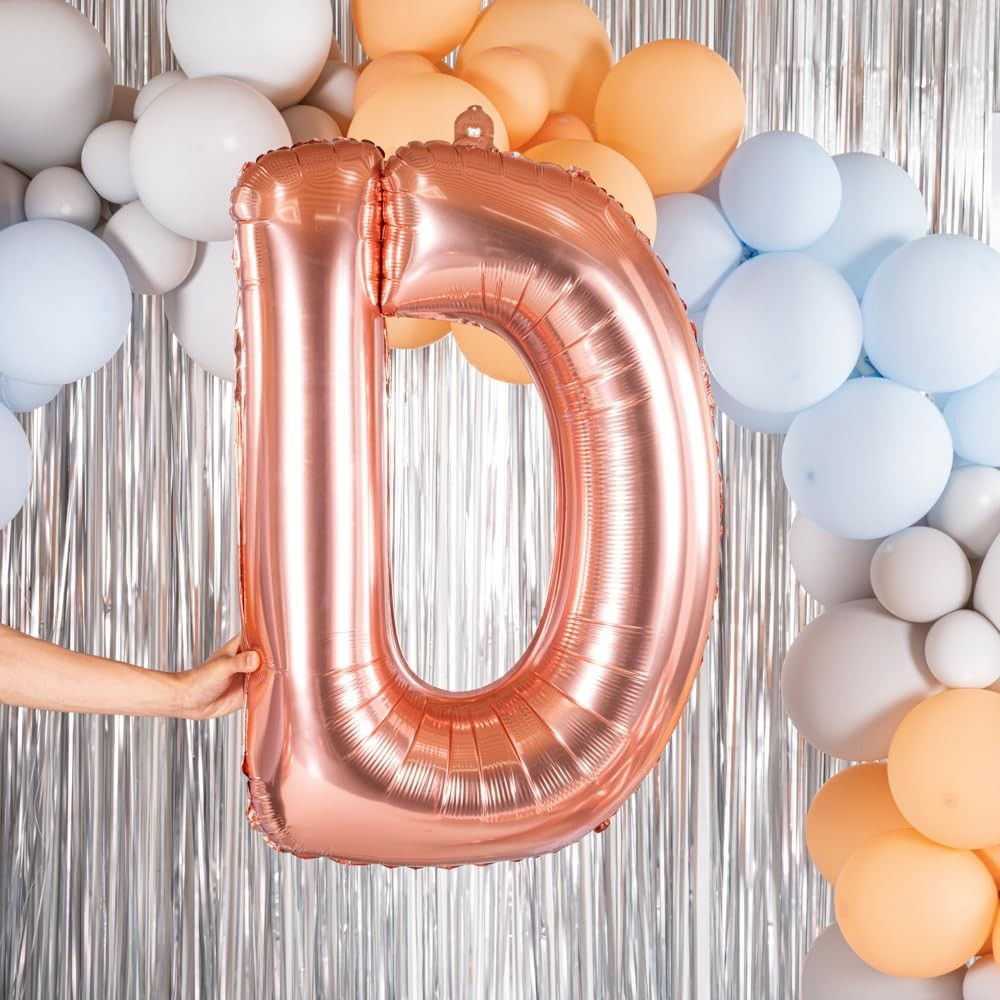 Balon Folie Metalizata Litera D, Flippy, 80 cm, Umflati cu Heliu sau Aer, Ambalaj Individual, Pai inclus, Rose Gold [5]