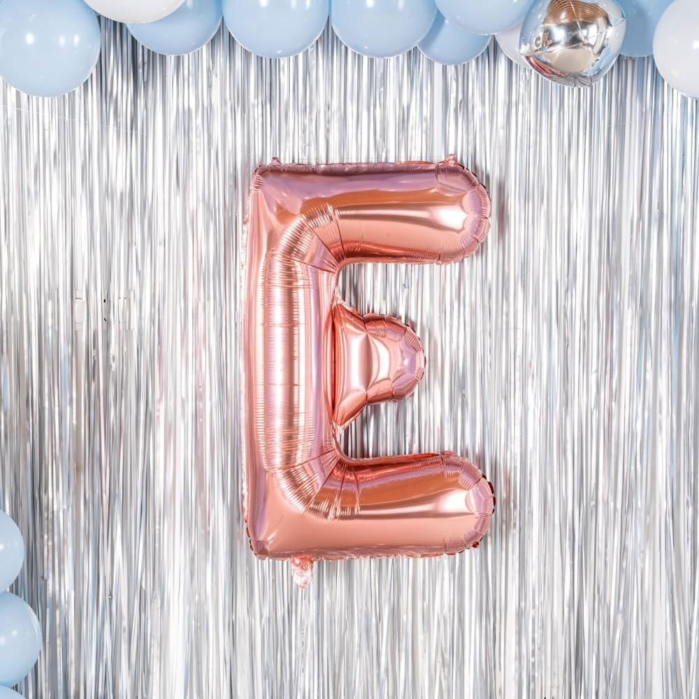 Balon Folie Metalizata Litera E, Flippy, 100 cm, Umflati cu Heliu sau Aer, Ambalaj Individual, Pai inclus, Rose Gold [7]