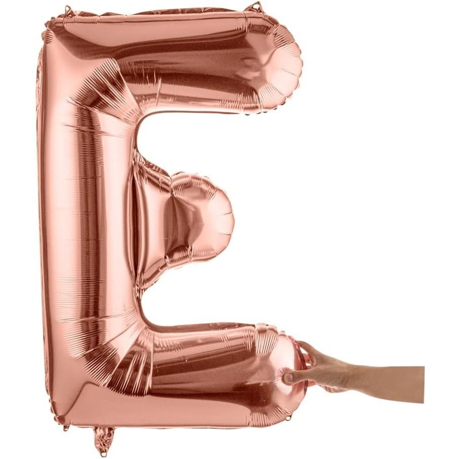 Balon Folie Metalizata Litera E, Flippy, 100 cm, Umflati cu Heliu sau Aer, Ambalaj Individual, Pai inclus, Rose Gold [8]