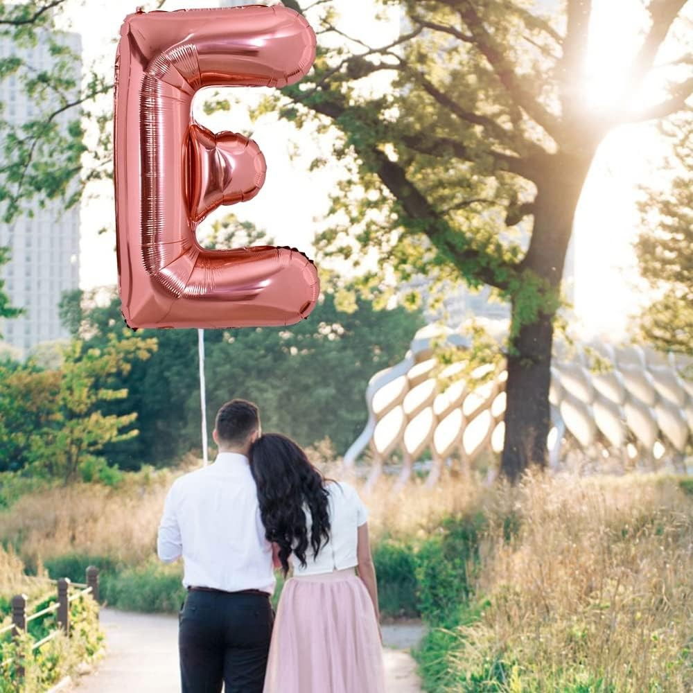 Balon Folie Metalizata Litera E, Flippy, 100 cm, Umflati cu Heliu sau Aer, Ambalaj Individual, Pai inclus, Rose Gold [3]