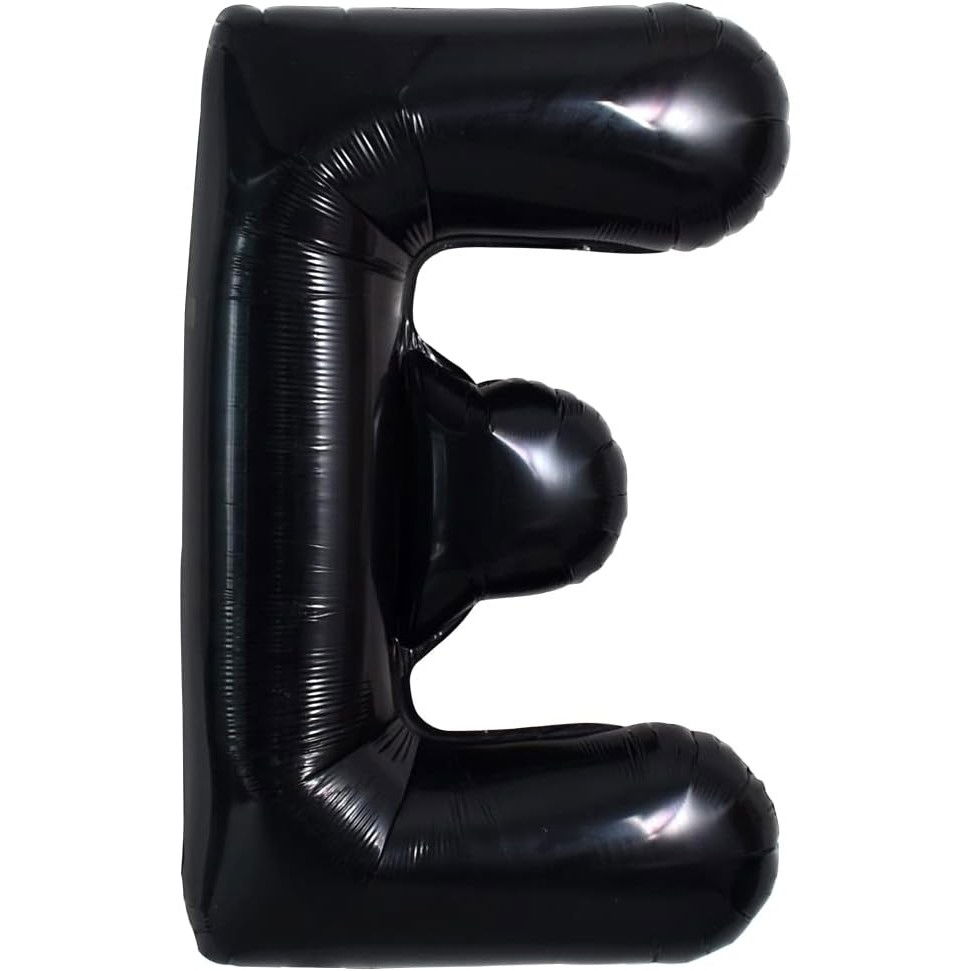 Balon Folie Metalizata Litera E, Flippy, 40 cm, Umflati cu Heliu sau Aer, Ambalaj Individual, Pai inclus, Negru [1]