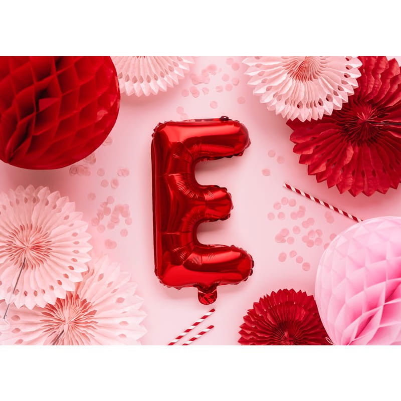 Balon Folie Metalizata Litera E, Flippy, 40 cm, Umflati cu Heliu sau Aer, Ambalaj Individual, Pai inclus, Rosu [3]