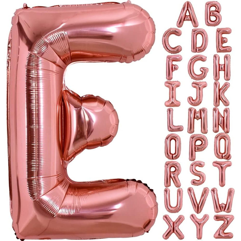 Balon Folie Metalizata Litera E, Flippy, 80 cm, Umflati cu Heliu sau Aer, Ambalaj Individual, Pai inclus, Rose Gold [4]