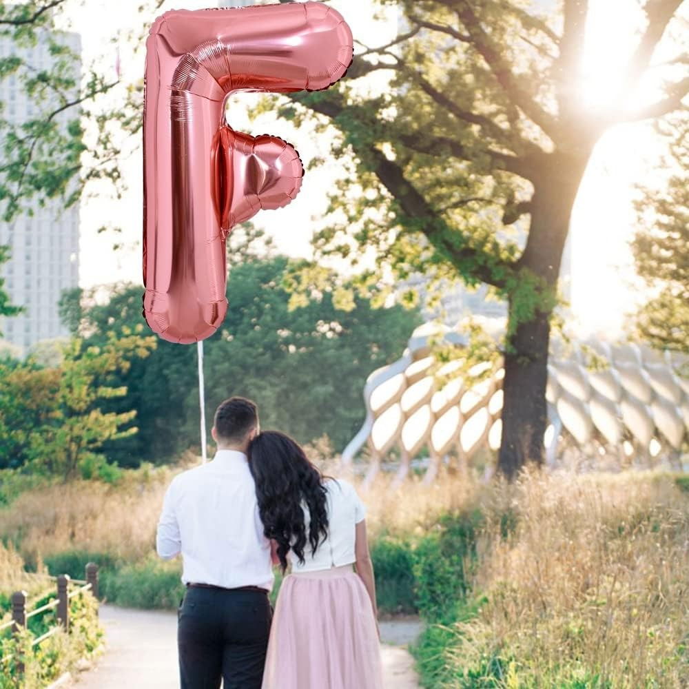 Balon Folie Metalizata Litera F, Flippy, 100 cm, Umflati cu Heliu sau Aer, Ambalaj Individual, Pai inclus, Rose Gold [3]