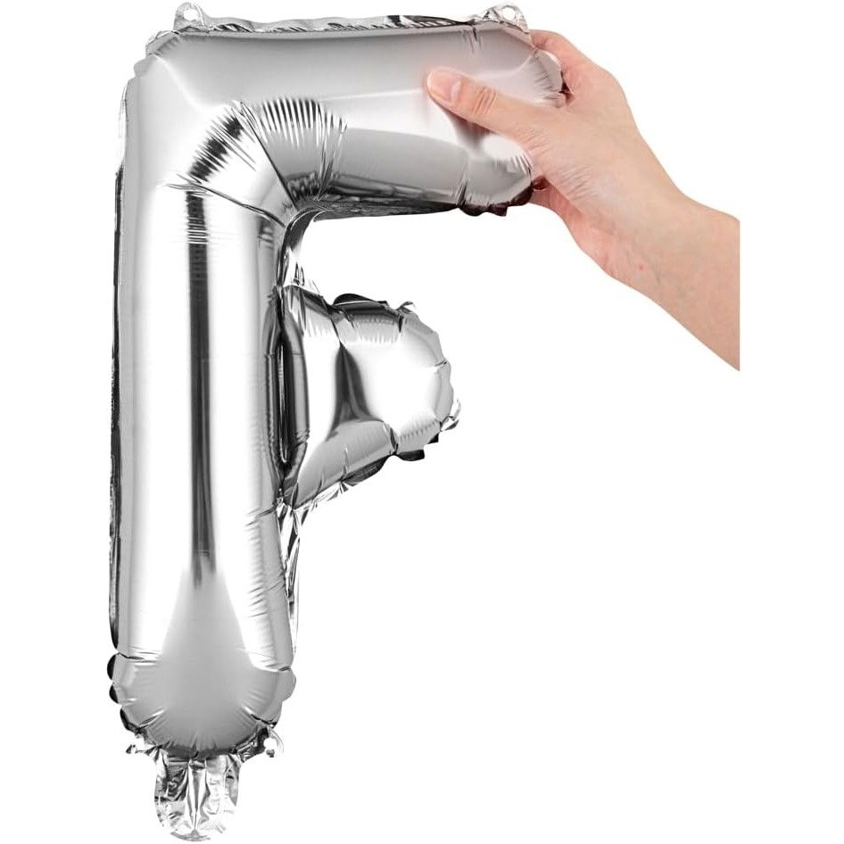 Balon Folie Metalizata Litera F, Flippy, 40 cm, Umflati cu Heliu sau Aer, Ambalaj Individual, Pai inclus, Argintiu [8]