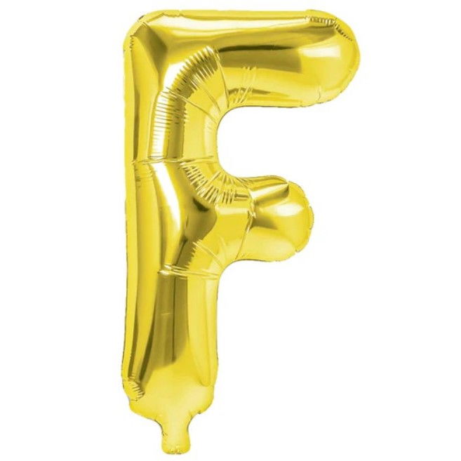 Balon Folie Metalizata Litera F, Flippy, 40 cm, Umflati cu Heliu sau Aer, Ambalaj Individual, Pai inclus, Auriu [1]