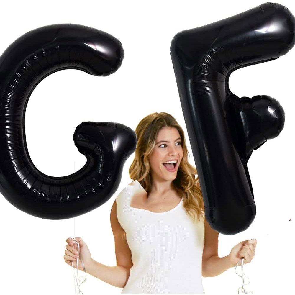 Balon Folie Metalizata Litera F, Flippy, 40 cm, Umflati cu Heliu sau Aer, Ambalaj Individual, Pai inclus, Negru [4]
