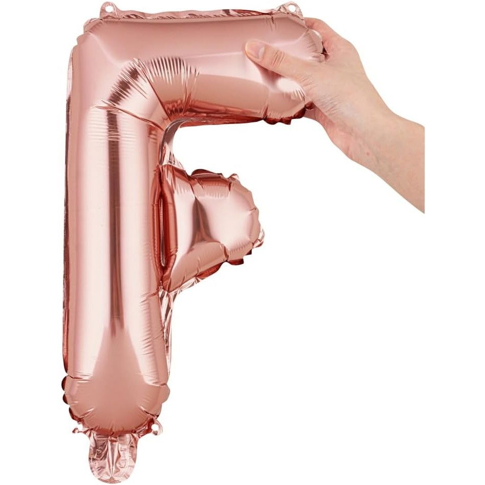 Balon Folie Metalizata Litera F, Flippy, 40 cm, Umflati cu Heliu sau Aer, Ambalaj Individual, Pai inclus, Rose Gold [7]