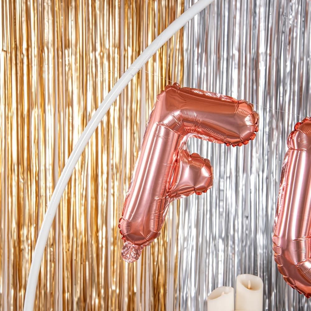 Balon Folie Metalizata Litera F, Flippy, 40 cm, Umflati cu Heliu sau Aer, Ambalaj Individual, Pai inclus, Rose Gold [6]