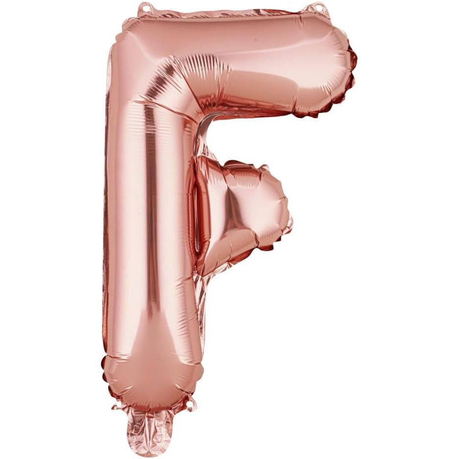 Balon Folie Metalizata Litera F, Flippy, 40 cm, Umflati cu Heliu sau Aer, Ambalaj Individual, Pai inclus, Rose Gold [1]