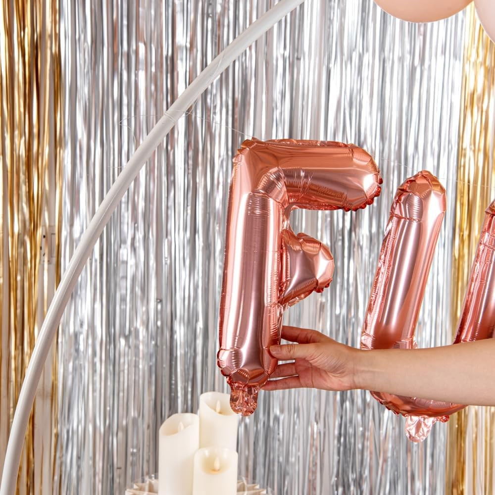 Balon Folie Metalizata Litera F, Flippy, 40 cm, Umflati cu Heliu sau Aer, Ambalaj Individual, Pai inclus, Rose Gold [4]