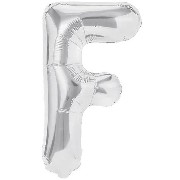 Balon Folie Metalizata Litera F, Flippy, 80 cm, Umflati cu Heliu sau Aer, Ambalaj Individual, Pai inclus, Argintiu [1]