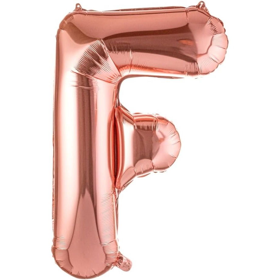 Balon Folie Metalizata Litera F, Flippy, 80 cm, Umflati cu Heliu sau Aer, Ambalaj Individual, Pai inclus, Rose Gold [1]