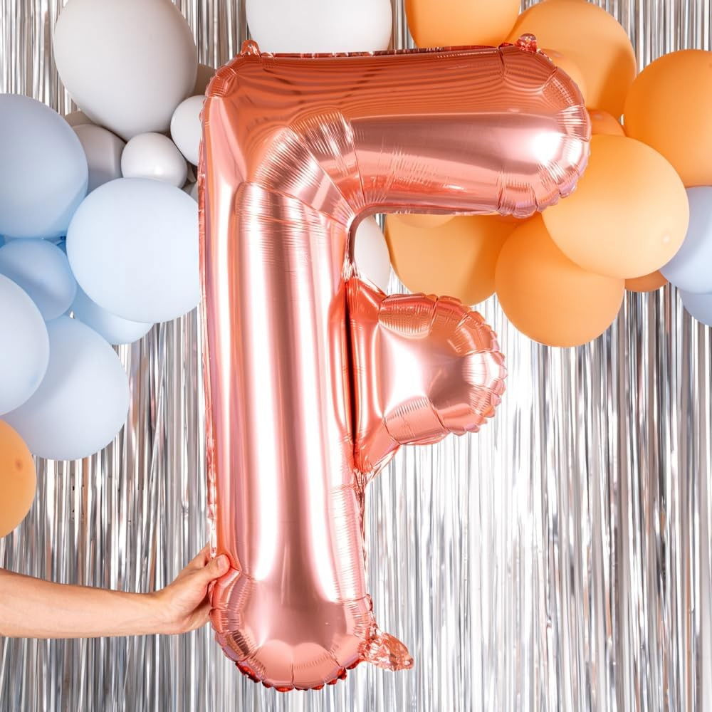 Balon Folie Metalizata Litera F, Flippy, 80 cm, Umflati cu Heliu sau Aer, Ambalaj Individual, Pai inclus, Rose Gold [5]