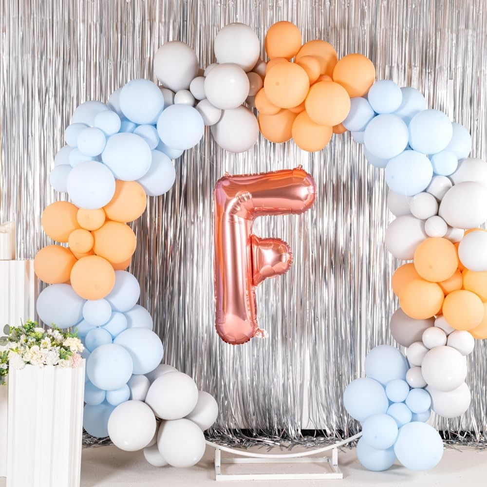 Balon Folie Metalizata Litera F, Flippy, 80 cm, Umflati cu Heliu sau Aer, Ambalaj Individual, Pai inclus, Rose Gold [6]