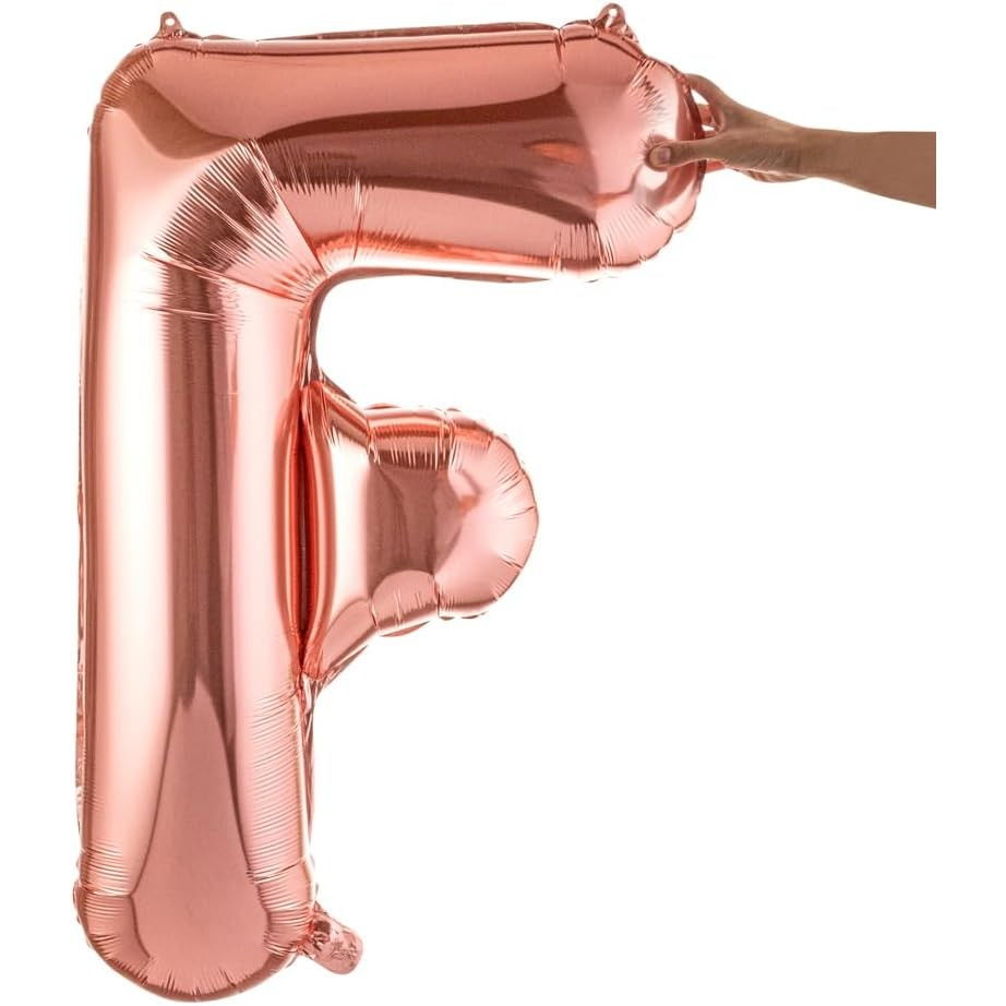 Balon Folie Metalizata Litera F, Flippy, 80 cm, Umflati cu Heliu sau Aer, Ambalaj Individual, Pai inclus, Rose Gold [8]