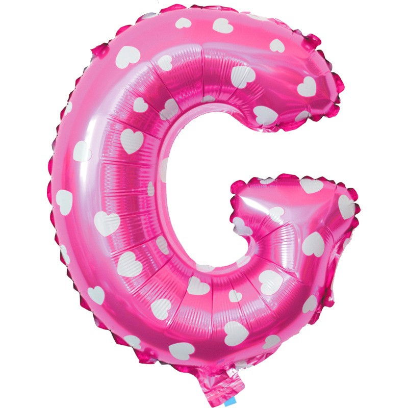 Balon Folie Metalizata Litera G, Flippy, 40 cm, Cu Imprimeu Inimioare, Umflati cu Heliu sau Aer, Ambalaj Individual, Pai inclus, Roz [3]