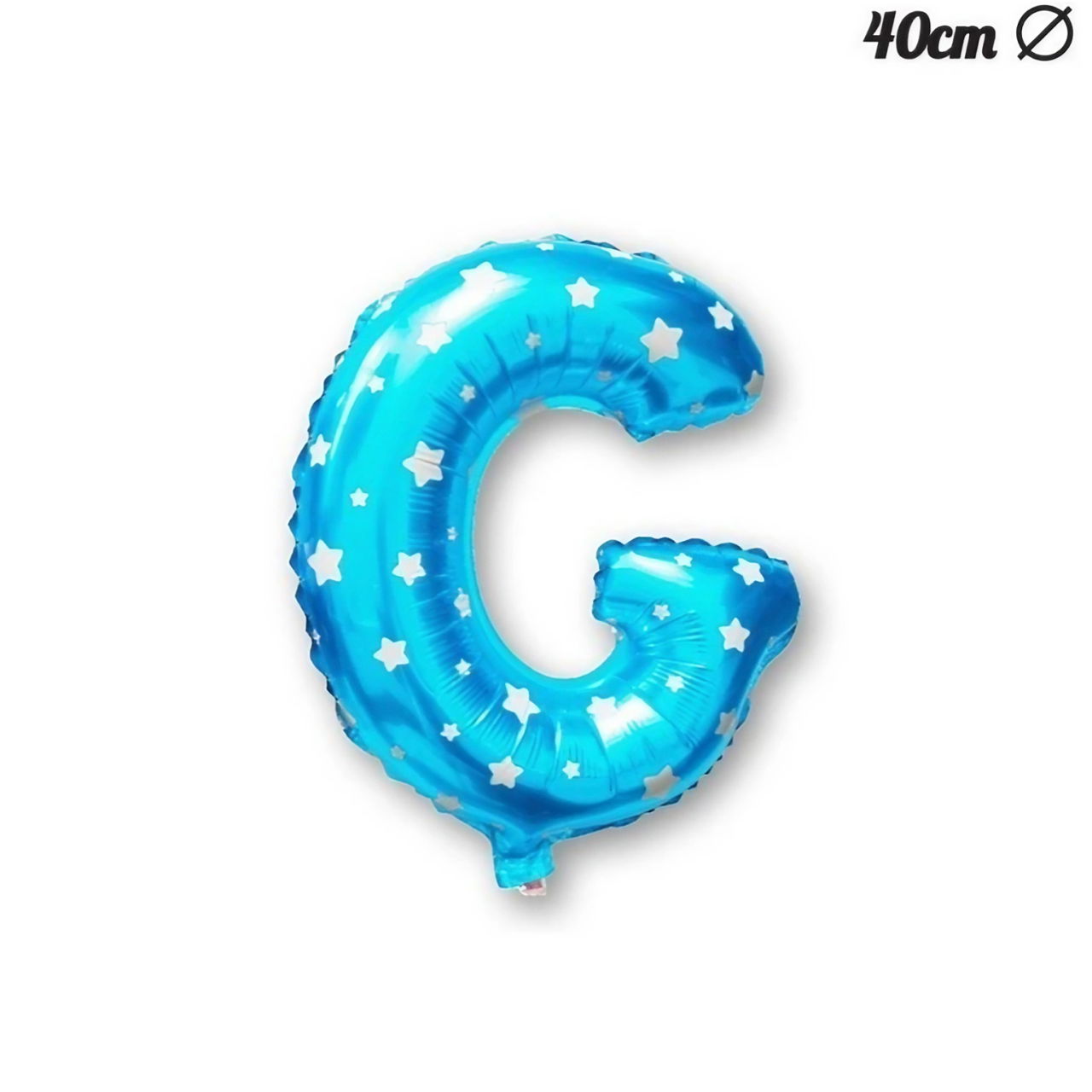 Balon Folie Metalizata Litera G, Flippy, 40 cm, Cu Imprimeu Stelute, Umflati cu Heliu sau Aer, Ambalaj Individual, Pai inclus, Albastru [3]