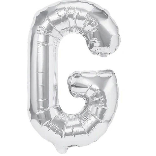 Balon Folie Metalizata Litera G, Flippy, 40 cm, Umflati cu Heliu sau Aer, Ambalaj Individual, Pai inclus, Argintiu [1]