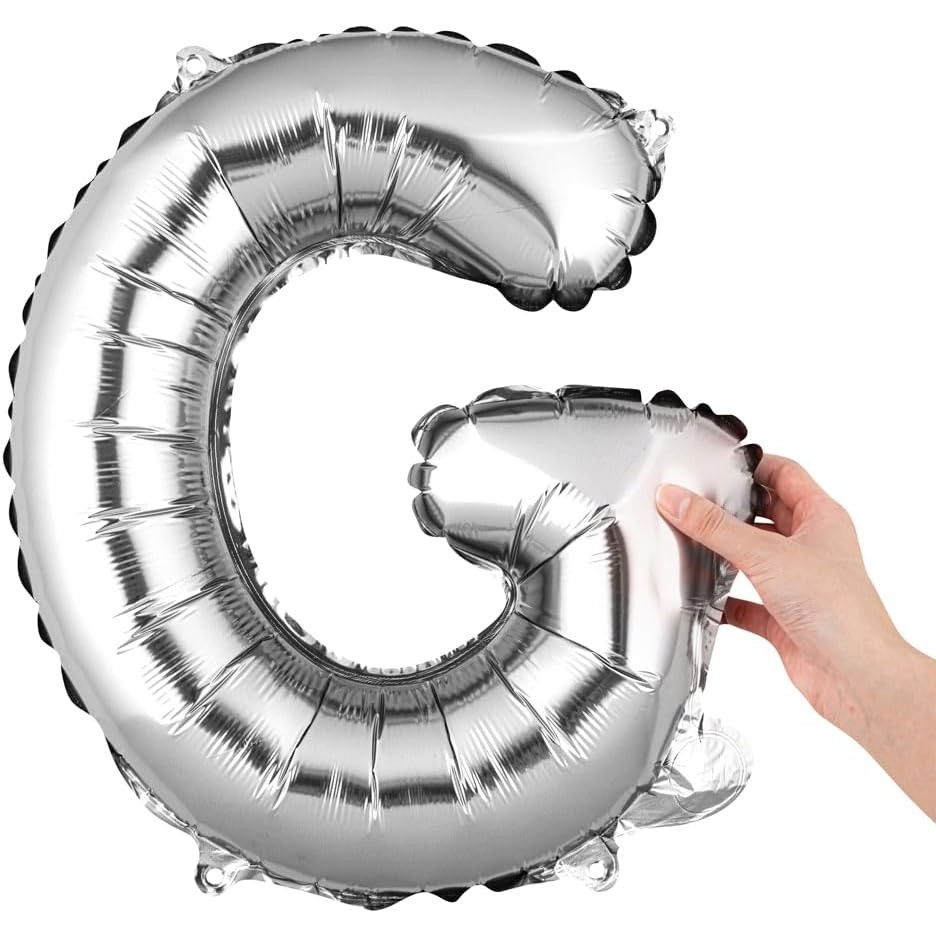 Balon Folie Metalizata Litera G, Flippy, 40 cm, Umflati cu Heliu sau Aer, Ambalaj Individual, Pai inclus, Argintiu [7]