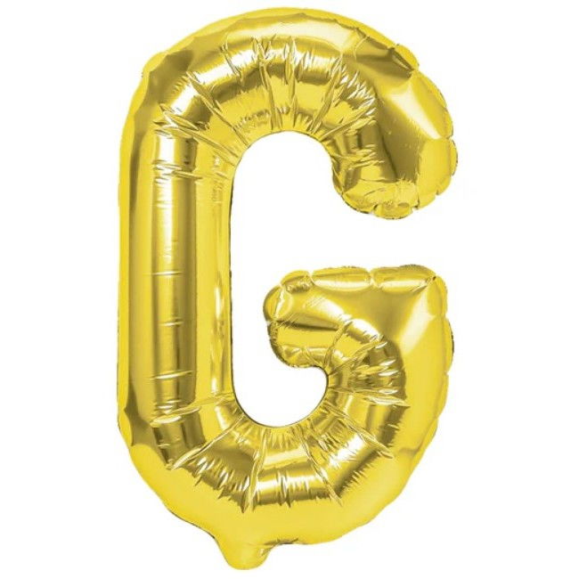 Balon Folie Metalizata Litera G, Flippy, 40 cm, Umflati cu Heliu sau Aer, Ambalaj Individual, Pai inclus, Auriu [1]