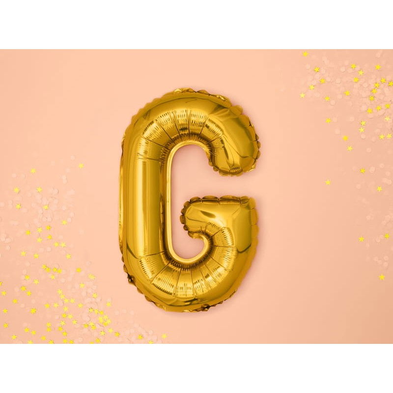 Balon Folie Metalizata Litera G, Flippy, 80 cm, Umflati cu Heliu sau Aer, Ambalaj Individual, Pai inclus, Auriu [2]