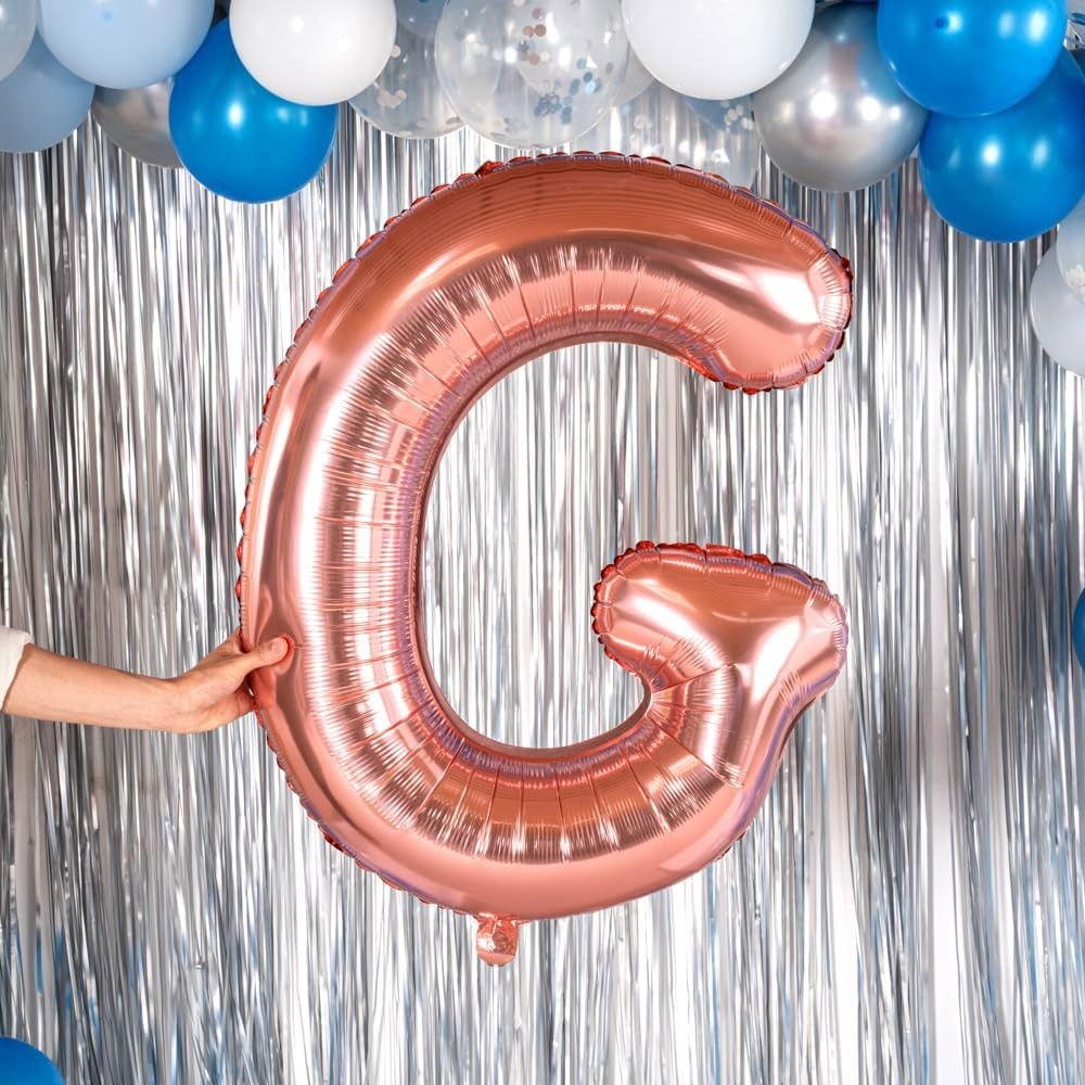 Balon Folie Metalizata Litera G, Flippy, 80 cm, Umflati cu Heliu sau Aer, Ambalaj Individual, Pai inclus, Rose Gold [5]