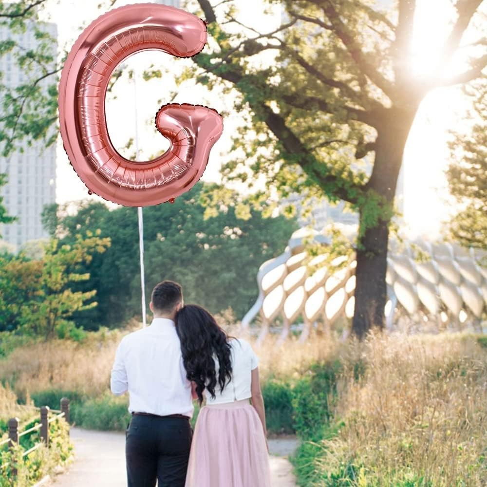 Balon Folie Metalizata Litera G, Flippy, 80 cm, Umflati cu Heliu sau Aer, Ambalaj Individual, Pai inclus, Rose Gold [3]