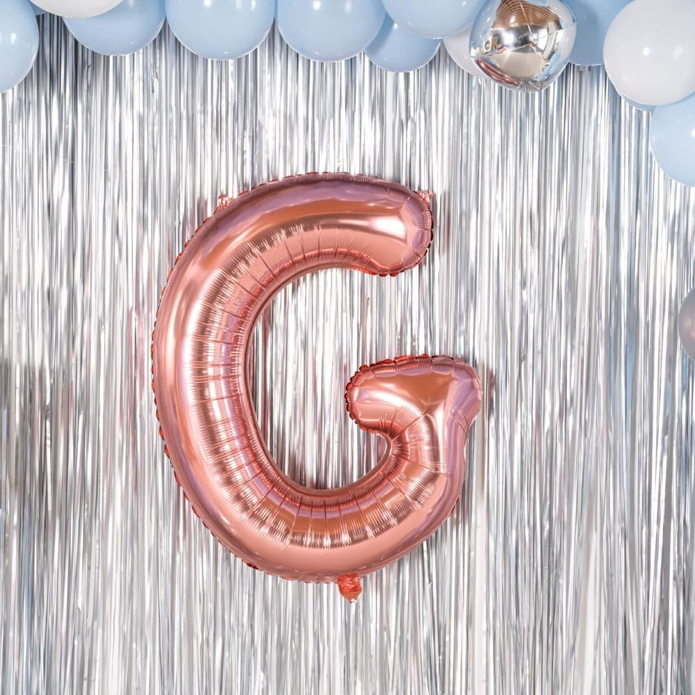 Balon Folie Metalizata Litera G, Flippy, 80 cm, Umflati cu Heliu sau Aer, Ambalaj Individual, Pai inclus, Rose Gold [7]