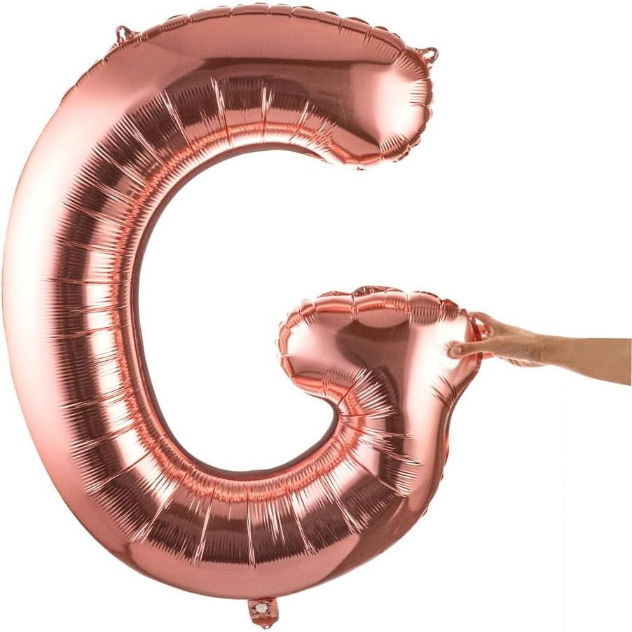 Balon Folie Metalizata Litera G, Flippy, 80 cm, Umflati cu Heliu sau Aer, Ambalaj Individual, Pai inclus, Rose Gold [8]