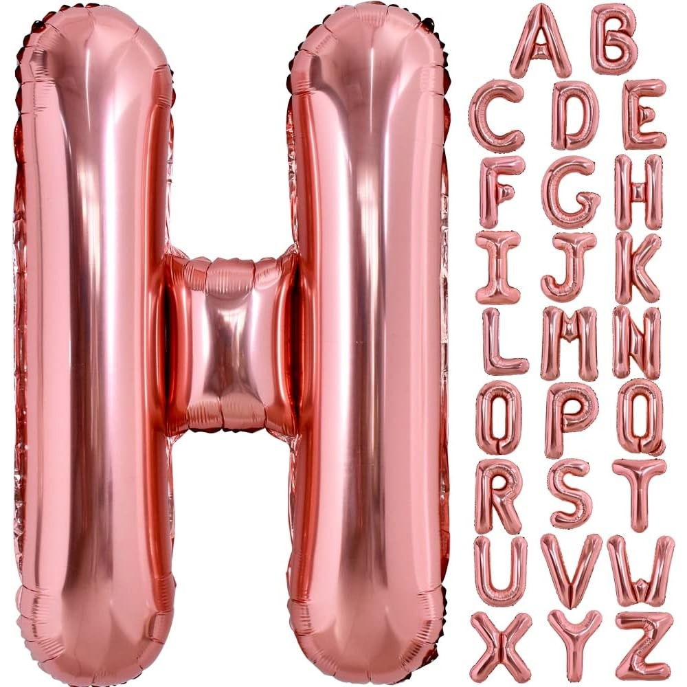 Balon Folie Metalizata Litera H, Flippy, 100 cm, Umflati cu Heliu sau Aer, Ambalaj Individual, Pai inclus, Rose Gold [4]