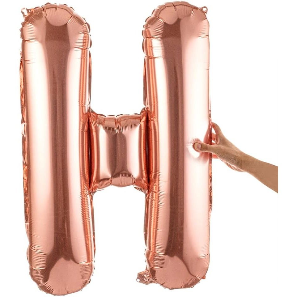 Balon Folie Metalizata Litera H, Flippy, 100 cm, Umflati cu Heliu sau Aer, Ambalaj Individual, Pai inclus, Rose Gold [8]