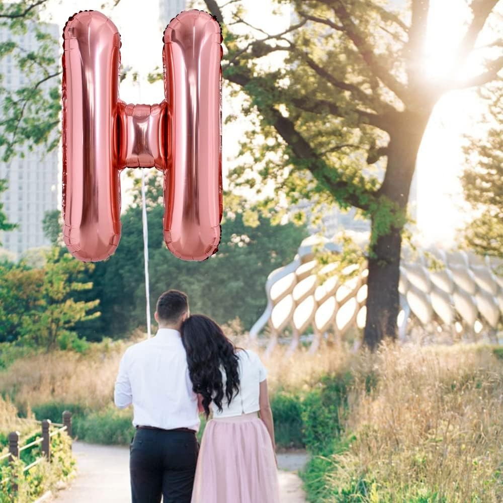 Balon Folie Metalizata Litera H, Flippy, 100 cm, Umflati cu Heliu sau Aer, Ambalaj Individual, Pai inclus, Rose Gold [3]