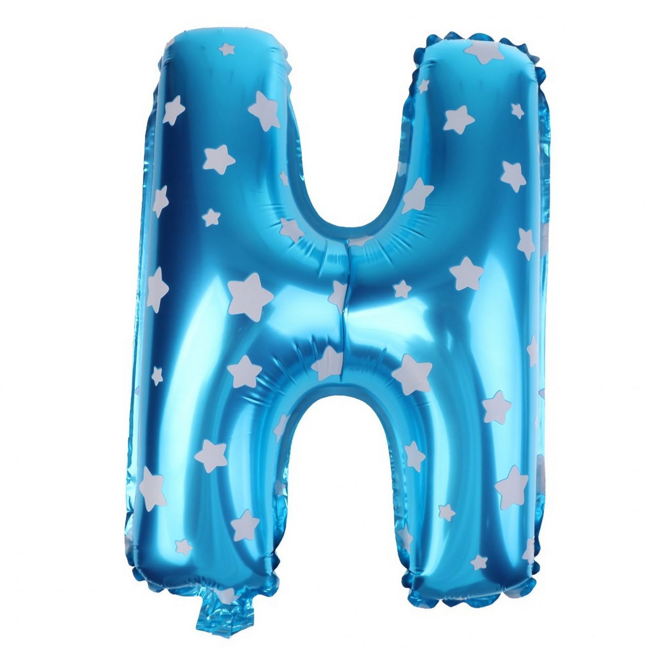 Balon Folie Metalizata Litera H, Flippy, 40 cm, Cu Imprimeu Stelute, Umflati cu Heliu sau Aer, Ambalaj Individual, Pai inclus, Albastru [4]