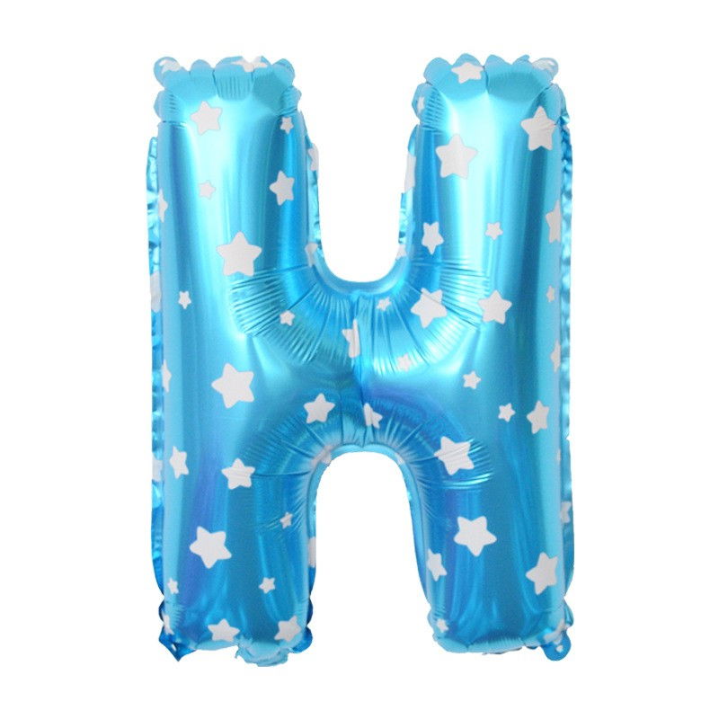 Balon Folie Metalizata Litera H, Flippy, 40 cm, Cu Imprimeu Stelute, Umflati cu Heliu sau Aer, Ambalaj Individual, Pai inclus, Albastru [1]
