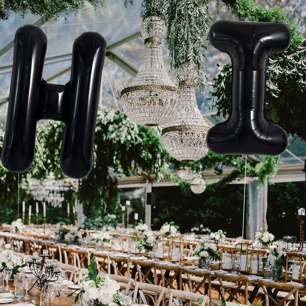 Balon Folie Metalizata Litera H, Flippy, 40 cm, Umflati cu Heliu sau Aer, Ambalaj Individual, Pai inclus, Negru [3]