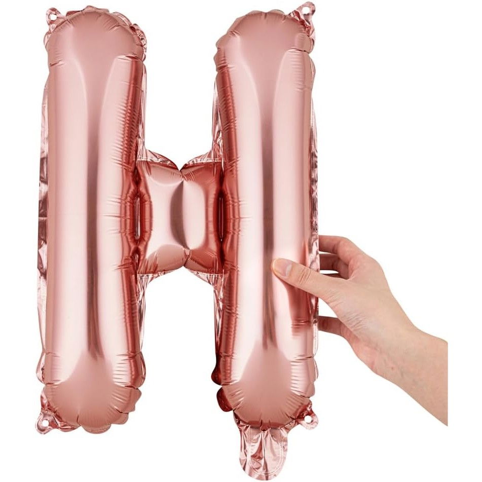 Balon Folie Metalizata Litera H, Flippy, 40 cm, Umflati cu Heliu sau Aer, Ambalaj Individual, Pai inclus, Rose Gold [7]