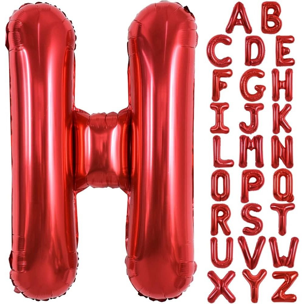 Balon Folie Metalizata Litera H, Flippy, 40 cm, Umflati cu Heliu sau Aer, Ambalaj Individual, Pai inclus, Rosu [8]