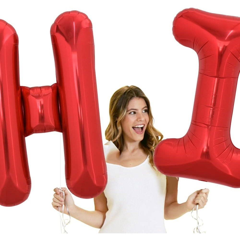 Balon Folie Metalizata Litera H, Flippy, 40 cm, Umflati cu Heliu sau Aer, Ambalaj Individual, Pai inclus, Rosu [7]