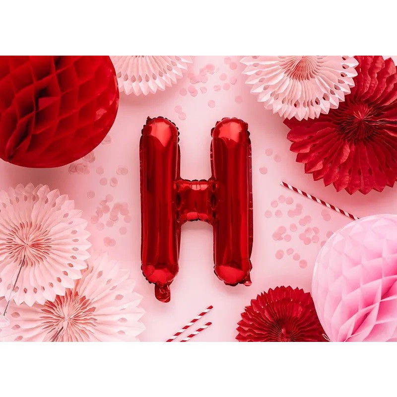 Balon Folie Metalizata Litera H, Flippy, 40 cm, Umflati cu Heliu sau Aer, Ambalaj Individual, Pai inclus, Rosu [3]