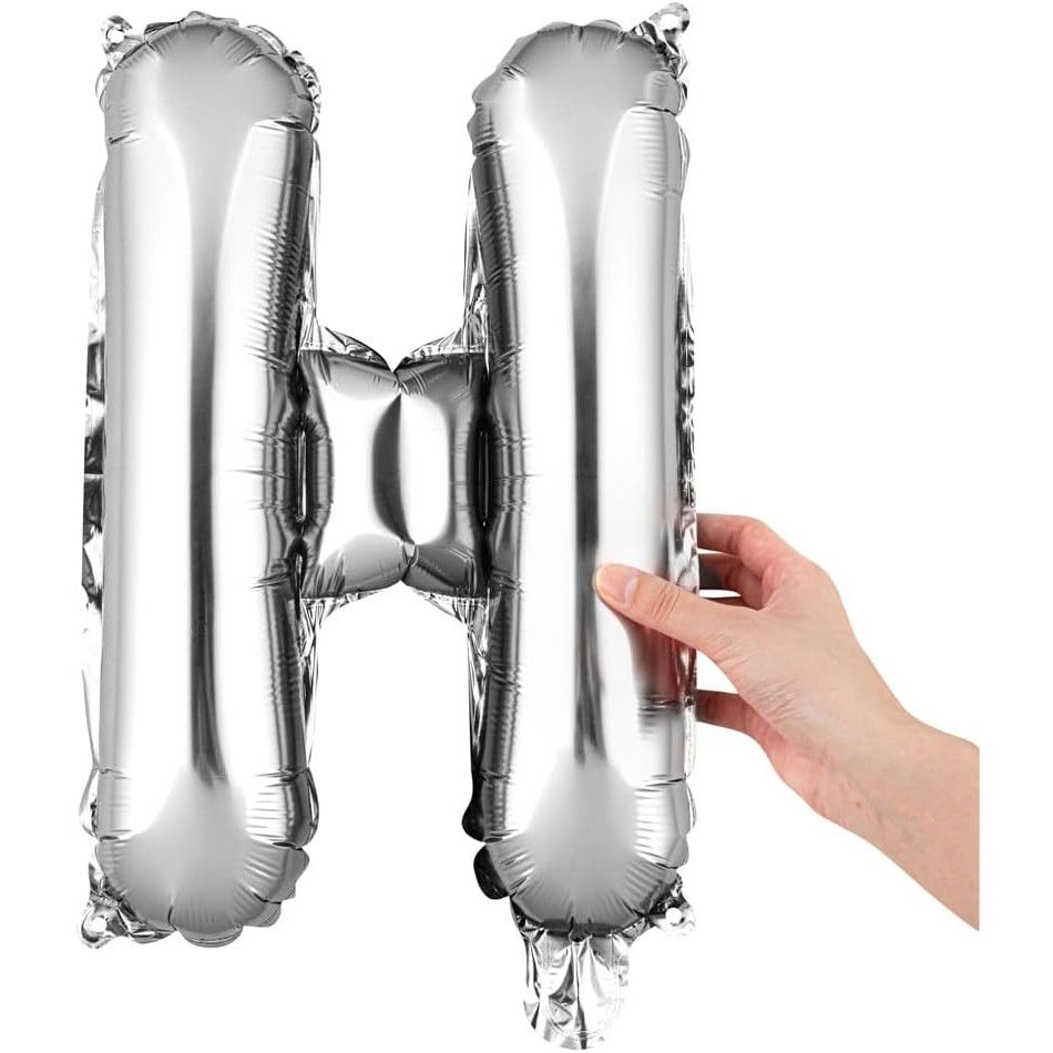 Balon Folie Metalizata Litera H, Flippy, 80 cm, Umflati cu Heliu sau Aer, Ambalaj Individual, Pai inclus, Argintiu [6]