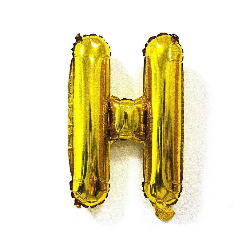 Balon Folie Metalizata Litera H, Flippy, 80 cm, Umflati cu Heliu sau Aer, Ambalaj Individual, Pai inclus, Auriu [6]